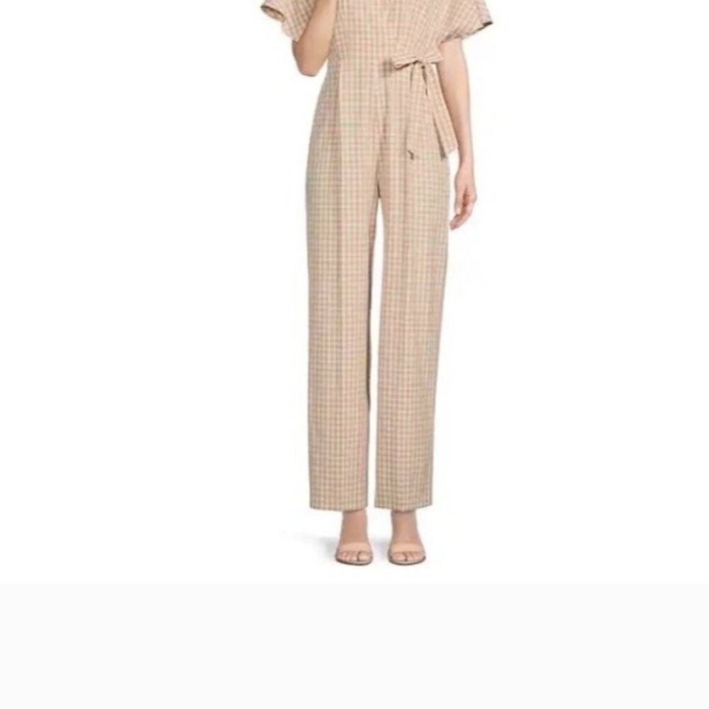 Women's Tan Checkered Jumpsuit